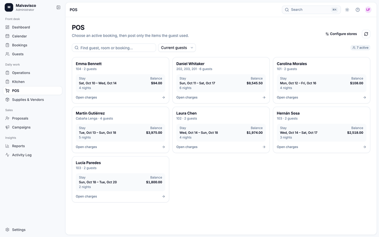 A screen from the Malvavisco staff app